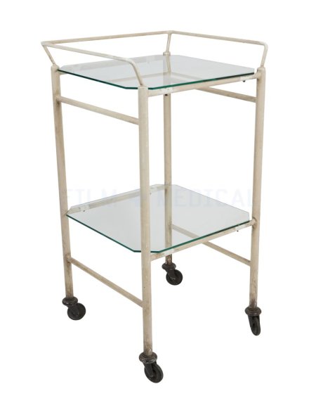 Period Cream Square Trolley 2 Glass Shelves 