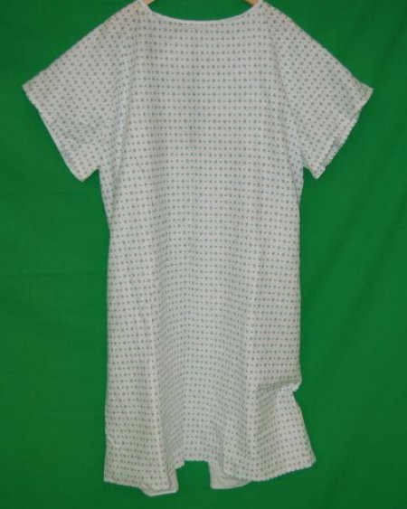 Patient Gown with Blue and White Pattern