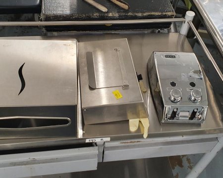 Stainless steel x1 soap x1 towel and x1 glove dispenser 
