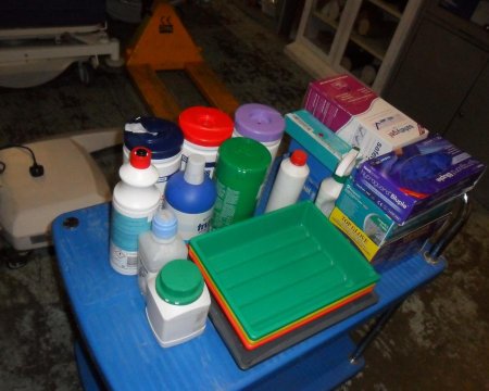 gloves soft dressing boxes large sharps bin 4x wipes  6 bottles/ eppendorf boxes 