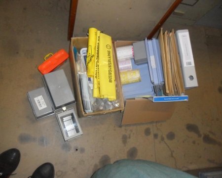 misc bumph lock box sharps bin Hospital bags folders  