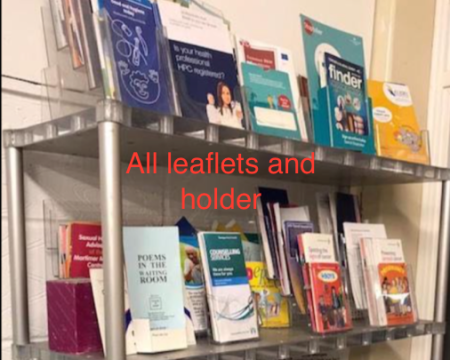 Leaflet racks and leaflets various x 15