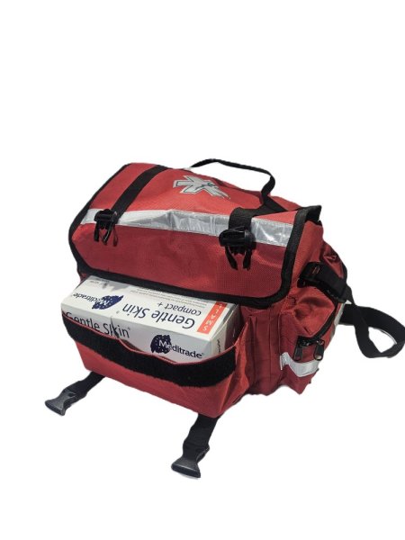 Red Paramedic Bag Dressed With Stethoscope + Ambu Bag + Soft Dressing