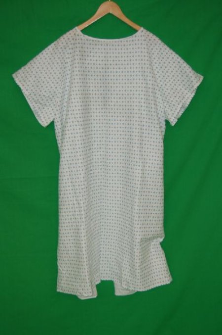 Patient Gown with Blue and White Pattern